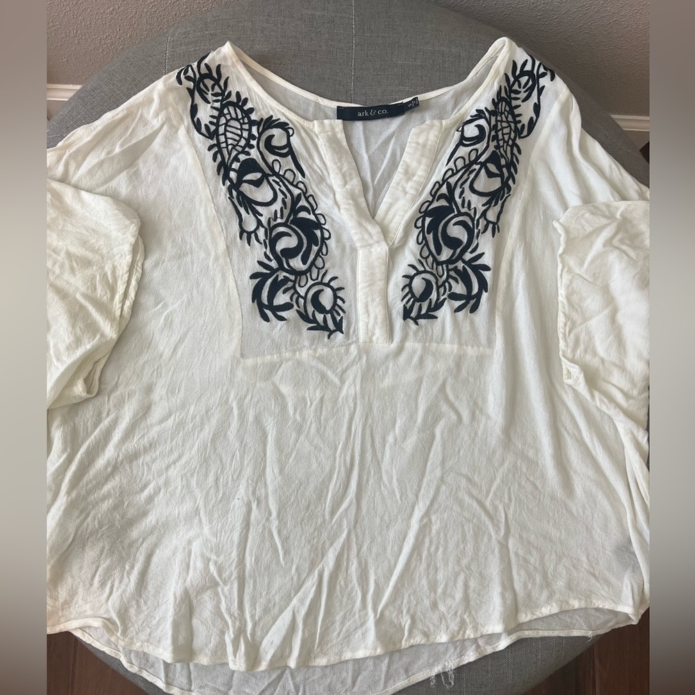 Ark and Co blouse- white with black embroidery